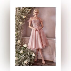 Cinderella Divine Blush Pink Glitter Floral Swing Prom Dress